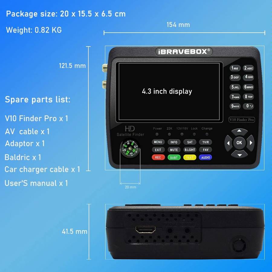 iBRAVEBOX V10 Finder Pro 4.3 inch Display Digital Satellite Meter Signal Finder, Support DVB-S/S2...