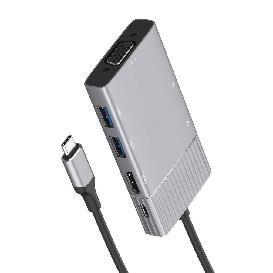 8 in 1 Type-C to HDMI + Type-C + USB x 2 + VGA + SD + TF + 3.5mm HUB Adapter