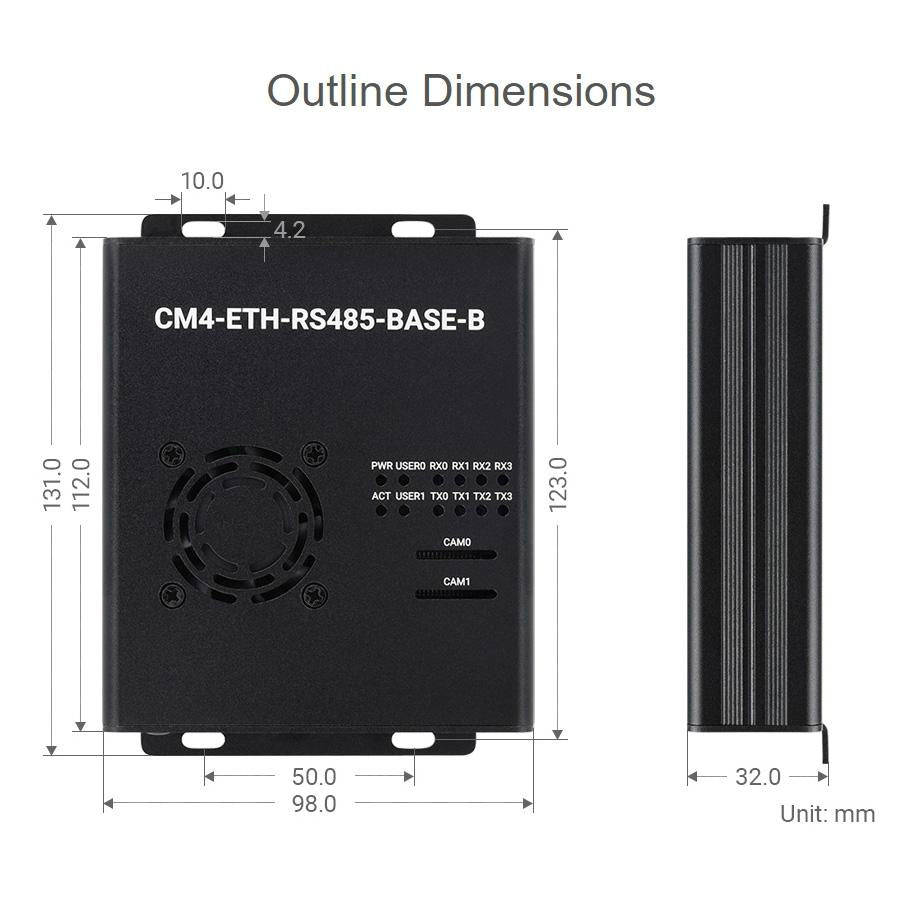 Waveshare Dual ETH Mini-Computer for Raspberry Pi CM4, Gigabit Ethernet, 4CH Isolated RS485(EU Plug)