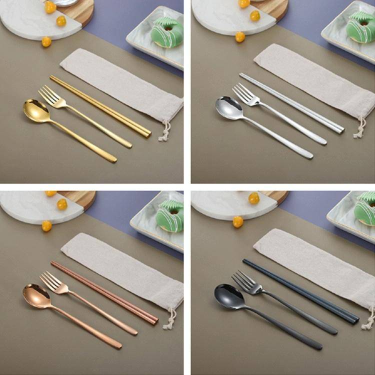 3 PCS / Set Creative Stainless Steel Spoon Fork Chopsticks Portable Tableware Set, Color:Black