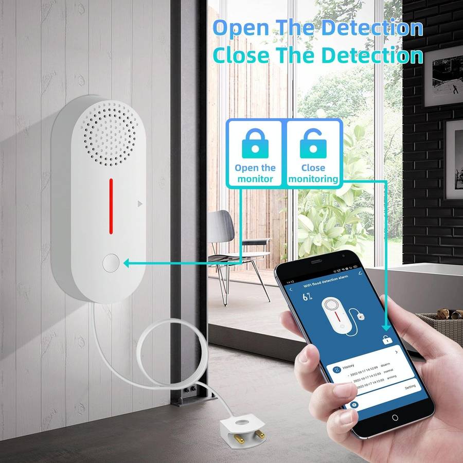 Tuya WIFI Sound and Light Water Immersion Alarm Leak Sensor Overflow Alarm Detector