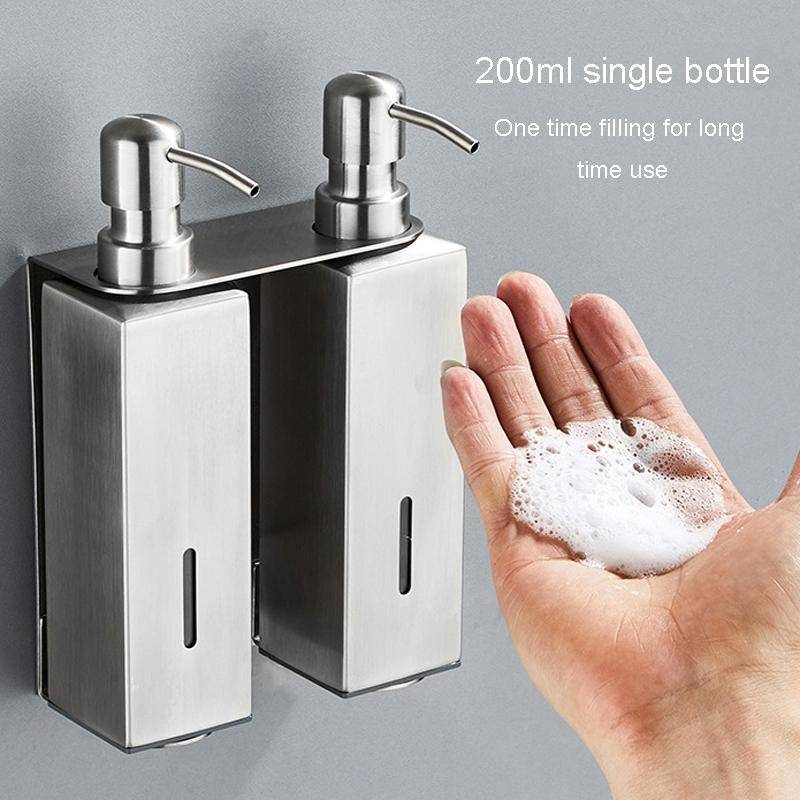 Hotel Stainless Steel Soap Dispenser Home Wall Mounted No Punch Press To Soap Bottle, Style: Squa...