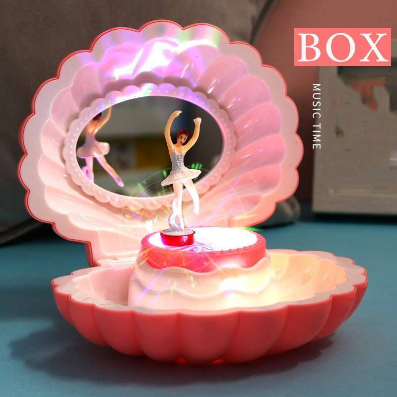 Shell Dancing Girl Flash Music Box Jewelry Storage Box(K0633 White)