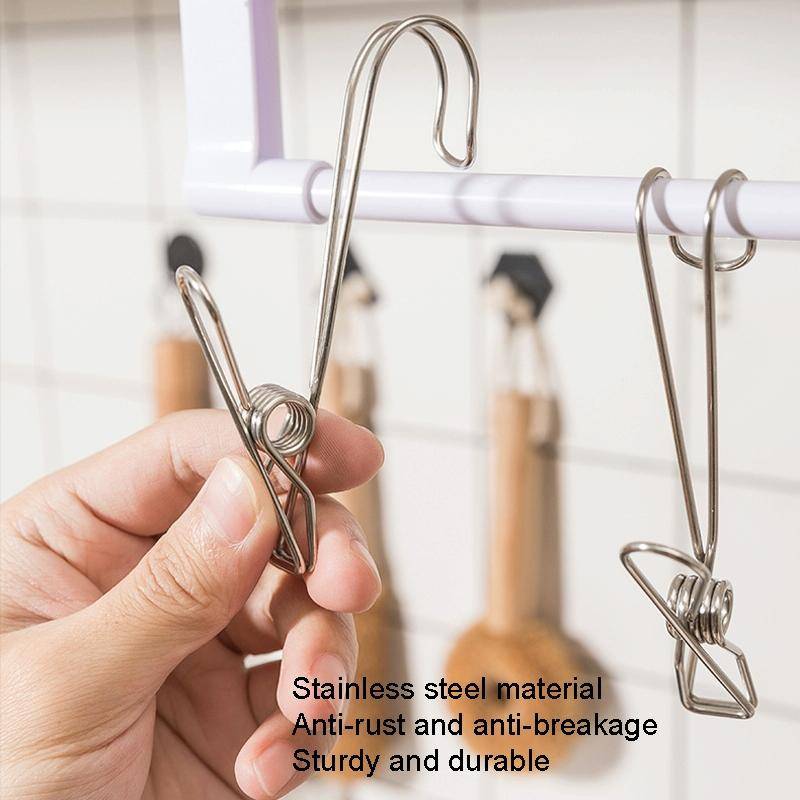 12pcs With Long Tail Clothes Drying Clip Stainless Steel Ribbon Hook Hanging Clip