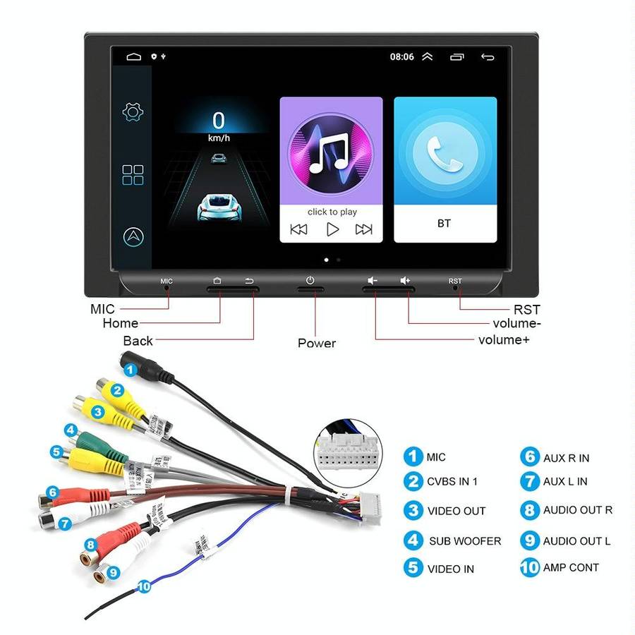 7 inch Carplay GPS Navigation Reverse Integrated Machine, Style: Standard+8 Light Camera(2+32G)