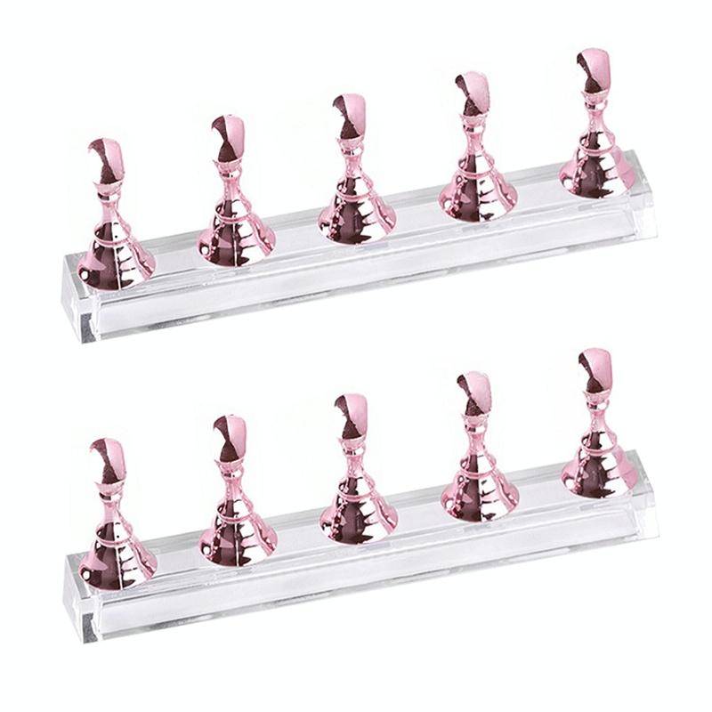 2 PCS Nail Art Chessboard Holder Nail Sheet Acrylic Base Practice Stand(Pink)
