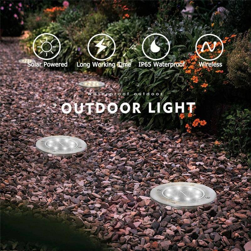 2 PCS 12 LEDs Solar Powered Buried Light Under Ground Lamp IP65 Waterproof Outdoor Garden Street ...