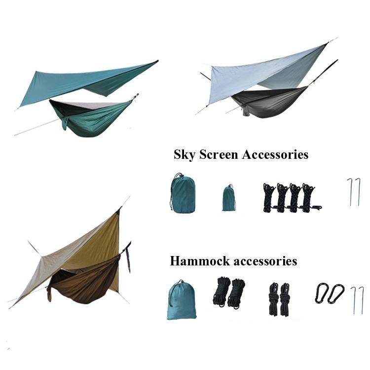 Outdoor Camping Sunshade + Anti-Mosquito Hammock Set Parachute Fabric Net Yarn Anti-Mosquito Hamm...