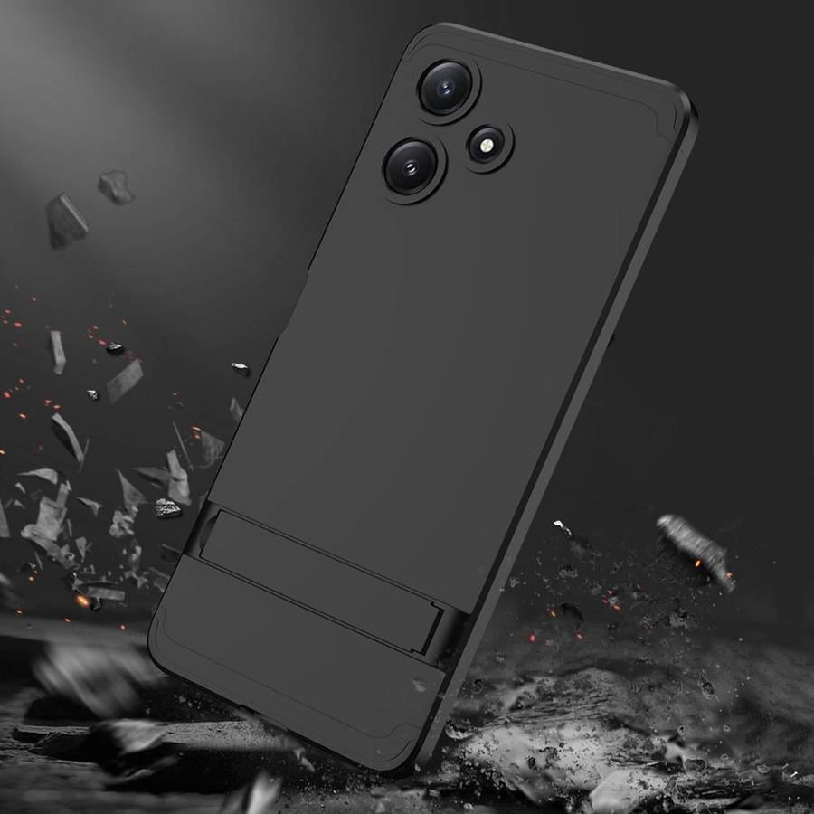 For Xiaomi Redmi 12 5G GKK Three Stage Splicing Full Coverage PC Phone Case with Stand(Black)