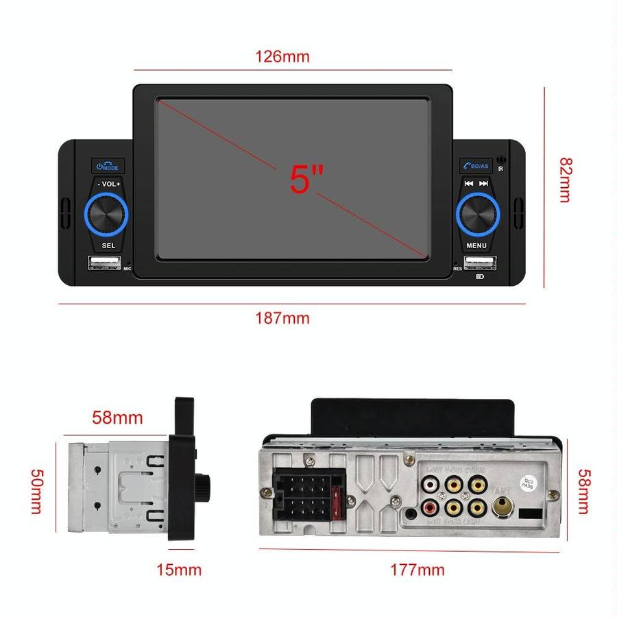 A3107 5 inches Car MP5 Wired CarPlay Universal Bluetooth Player With Microphone, Style: Standard+...