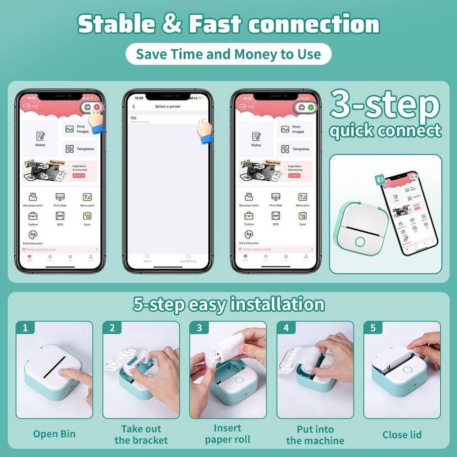 Phomemo T02 Standard Error Mini Pocket Small Portable Bluetooth Phone Photo Label Thermal Printer...