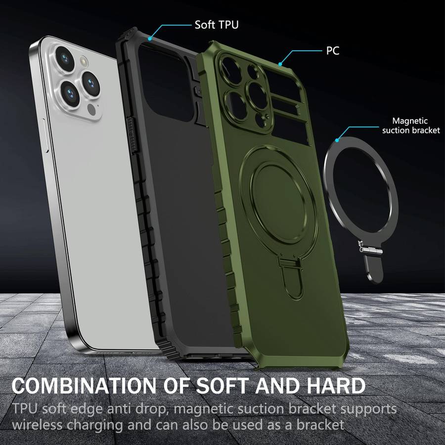 For iPhone 15 Pro MagSafe Magnetic Holder Phone Case(Green)