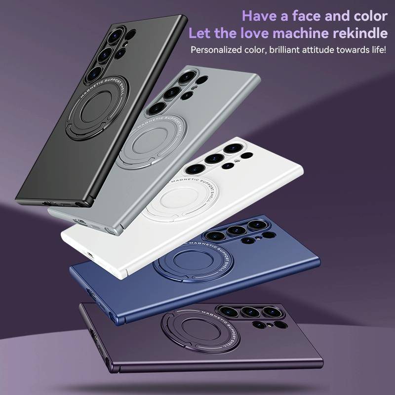 For Samsung Galaxy S24 Ultra 5G Matte Magsafe Magnetic Phone Case with Trolley Holder(Black)