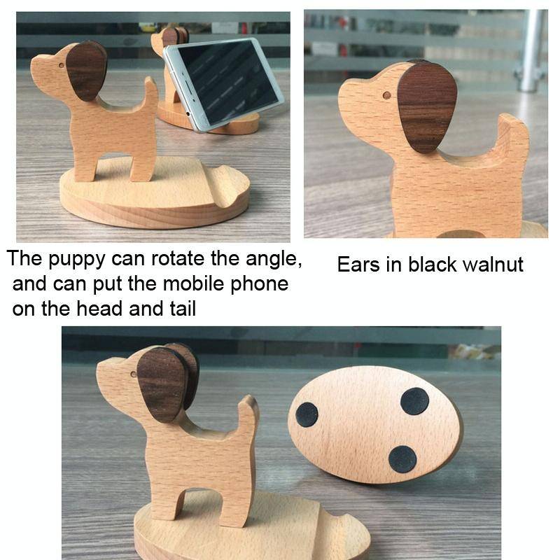 Wooden Mobile Phone Bracket Beech Lazy Mobile Phone Holder,Style: Puppy