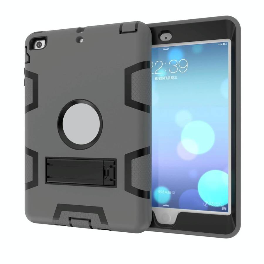 For iPad Mini 3 / 2 / 1 Shockproof PC + Silicone Protective Casewith Holder(Gray Black)