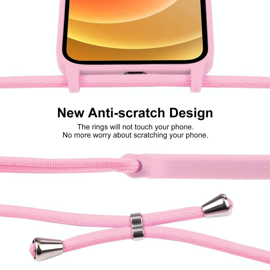 For iPhone 12 Crossbody Lanyard Liquid Silicone Case(Pink)