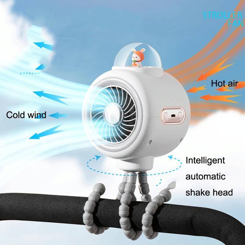 Baby Stroller Fan Home Mute Outdoor Cooling Portable Rabbit Octopus Fan Without Shake Head (Pink)