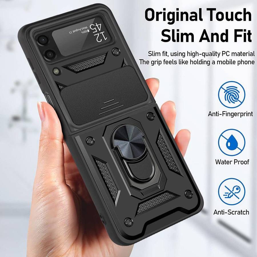 For Samsung Galaxy Z Flip4 Sliding Camera Cover Design TPU+PC Protective Phone Case(Black)