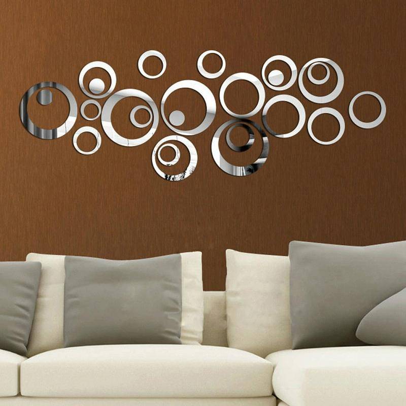 24 PCS 3D DIY Circles Decoration Mirror Wall Stickers for TV Background Home Decor Acrylic Decor ...