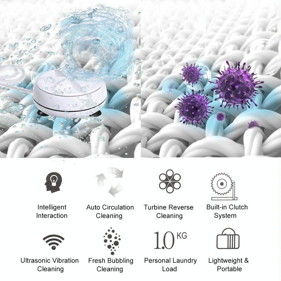 2 in 1 Portable Mini Washing Machine Ultrasonic Turbine Clothes Mini Washer with USB Cable Conven...
