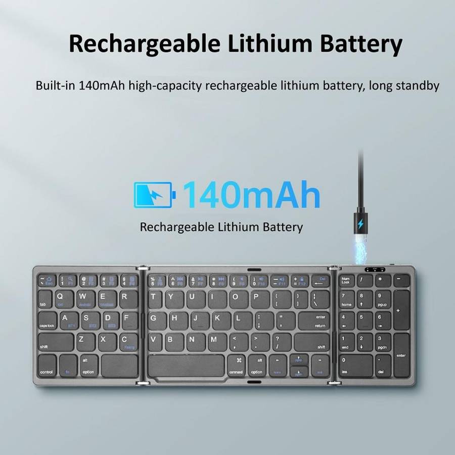 B089 Bluetooth Foldable Keyboard with Numeric(Grey)