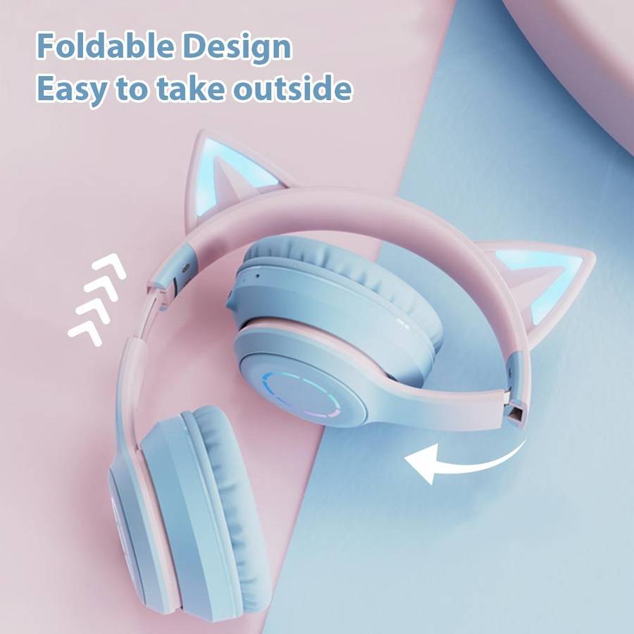 BT029C RGB Dual Modes Cat Ear Wireless Bluetooth Headphone(Purple)