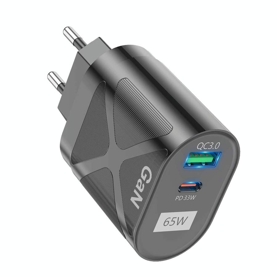 65W GAN PD + QC3.0 Fast Charger Phone Notebook Computer Universal Charging Head, Plug: EU Plug Black