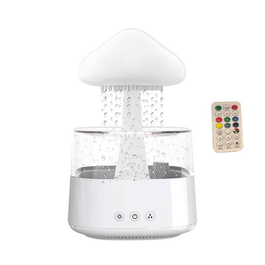 CH08 450ml Rain Humidifier Mushroom Cloud Colorful Night Lamp Aromatherapy Machine, Style: With R...