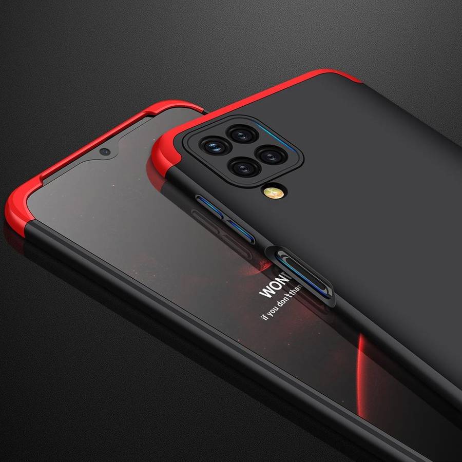 For Samsung Galaxy A12 GKK Three Stage Splicing Full Coverage PC Case(Black+Red)