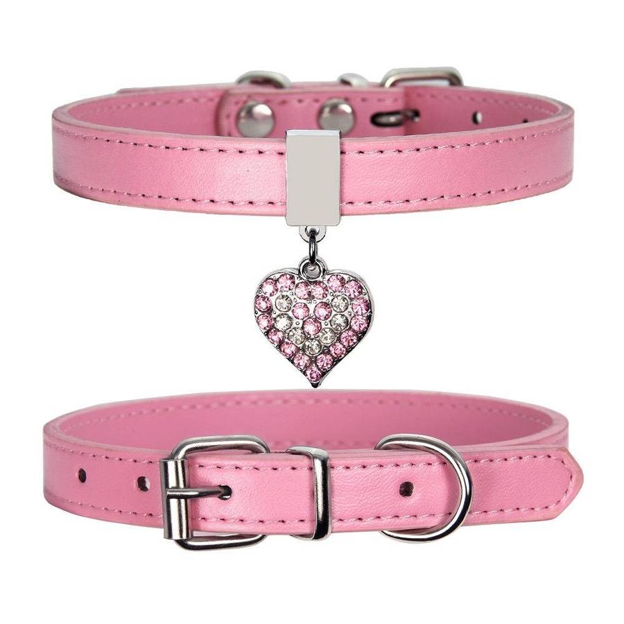 Heart Shaped Pendant PU Leather Dog Collar Pet Dog Leash, Size: S 1.3-30cm(Red)