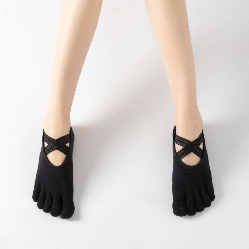 Terry Five-Finger Socks Cotton Thickened Warm and Non-Slip Yoga Socks Cross Strap Dance Socks, Si...