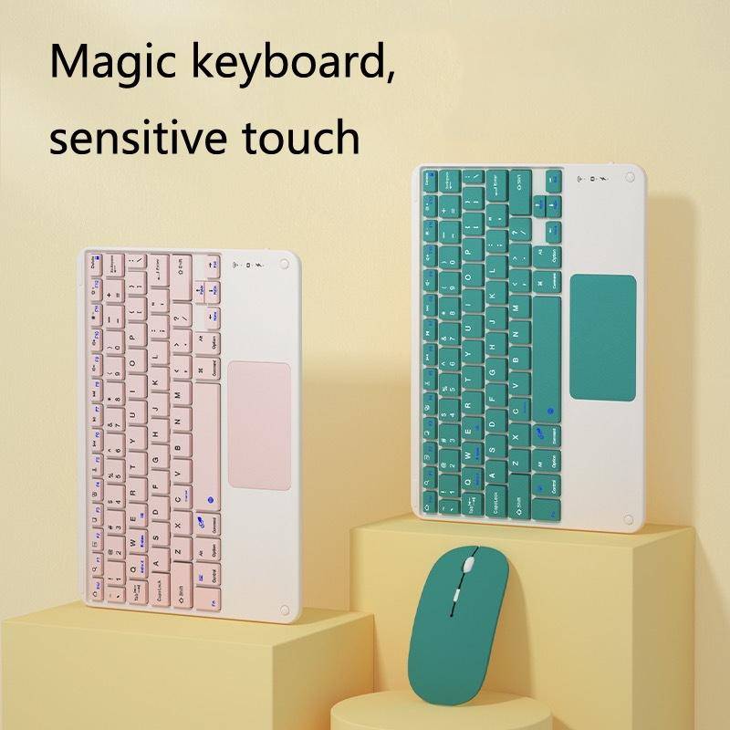 871 9.7 Inch Portable Tablet Bluetooth Keyboard With Touchpad + Mouse Set for iPad(Pink + Mouse)