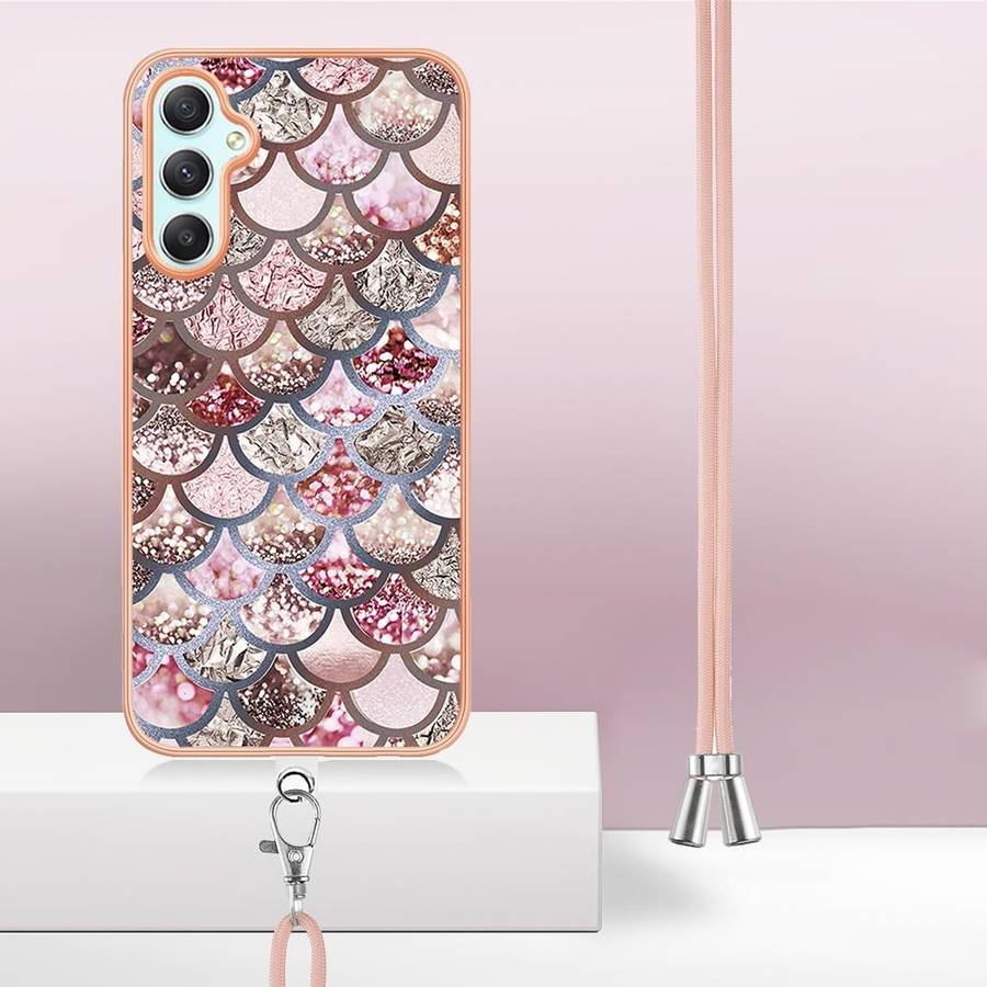 For Samsung Galaxy A24 4G Electroplating IMD TPU Phone Case with Lanyard(Pink Scales)