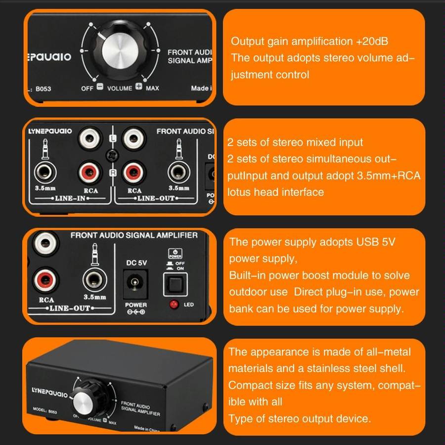 B053 Front Stereo Sound Amplifier Headphone Speaker Amplifier Booster with Volume Adjustment, 2-W...