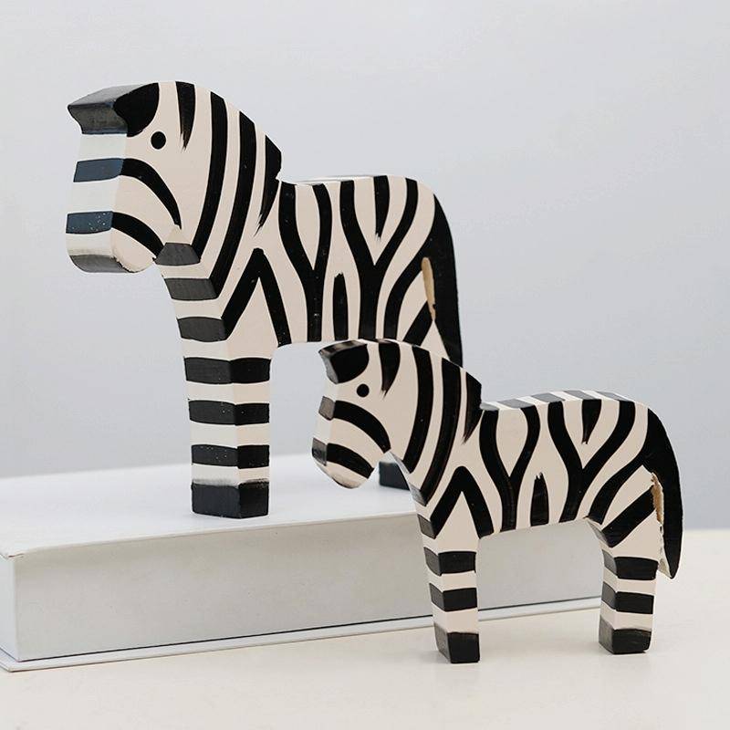 2 PCS/Set Wooden Painted Zebra Ornaments Creative Home Decorate