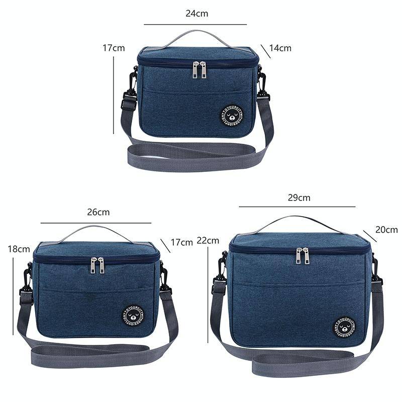 Thermal Lunch Box Bag Durable Waterproof Office Cooler Lunchbox with Strap M(Black)