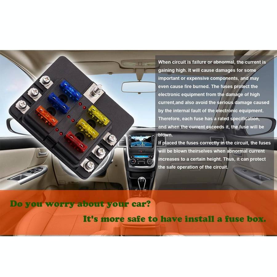 1 in 6 Out 6 Way Circuit Fuse Box Screw Terminal Section Fuse Holder Kits with LED Warning Indica...
