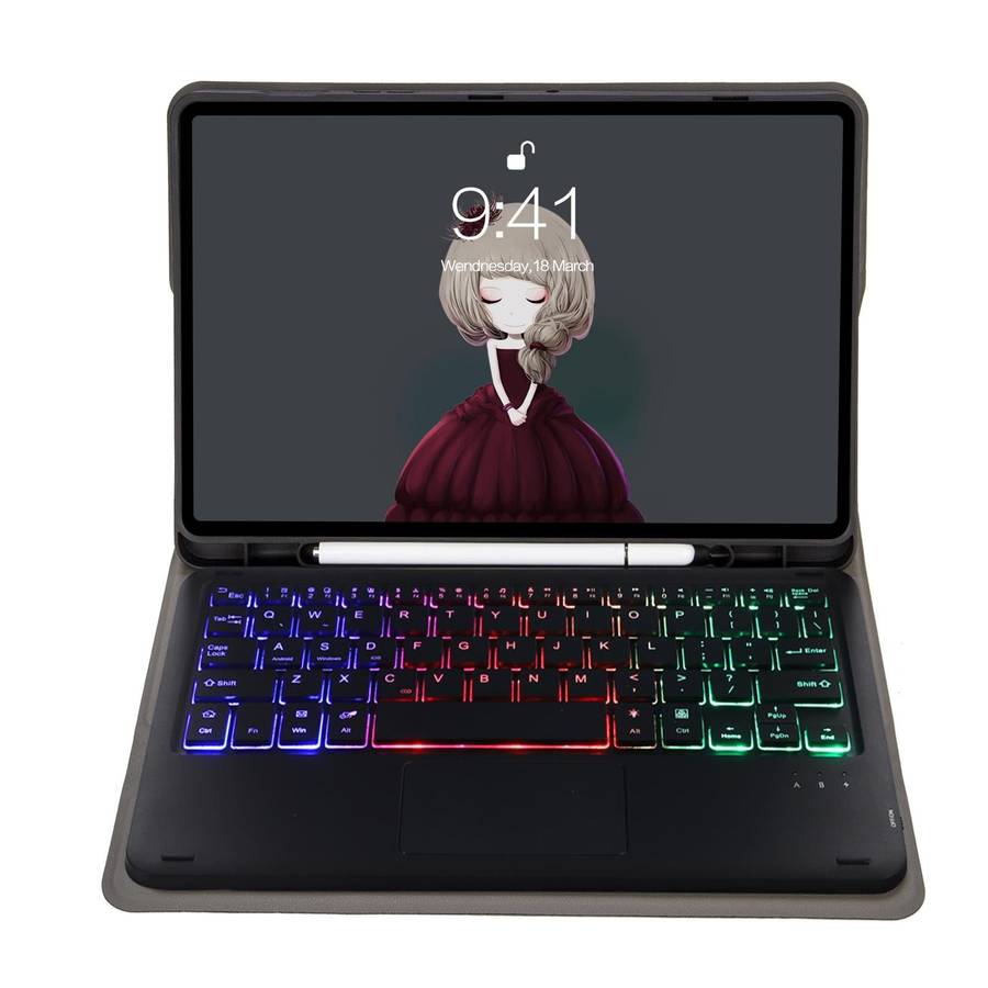For Samsung Galaxy Tab A8 10.5 (2021) A08B-AS Lambskin Texture Backlight Bluetooth Keyboard Leath...