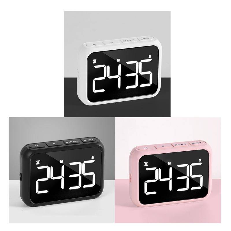 Rechargeable Large Screen LCD Electronic Timing Reminder Alarm Clock Kitchen Baking Timer(Pink)