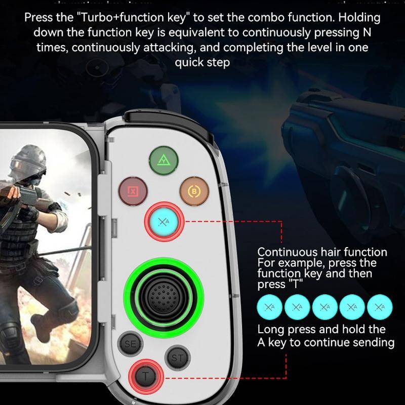 D7 BT5.0 Retractable Gamepad With Light For PC / Android / IPhone /Win7 10 11/Mac OS/Switch(Black)