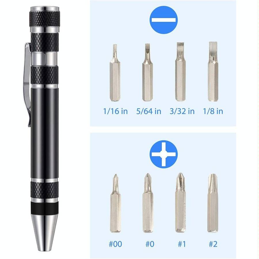 8 In 1 Multifunctional Mini Aluminum Tool Pen Screwdriver Set(Black)