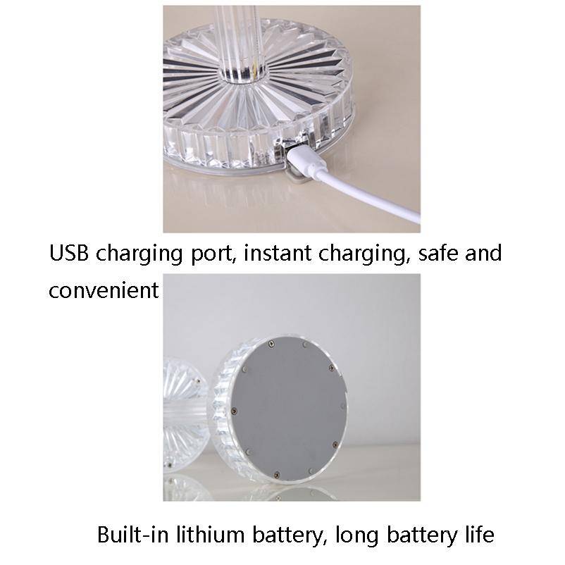 USB Charging Touch Diamond Crystal Table Lamp, Specification: USB Charging(Tri-tone Light)(Transp...