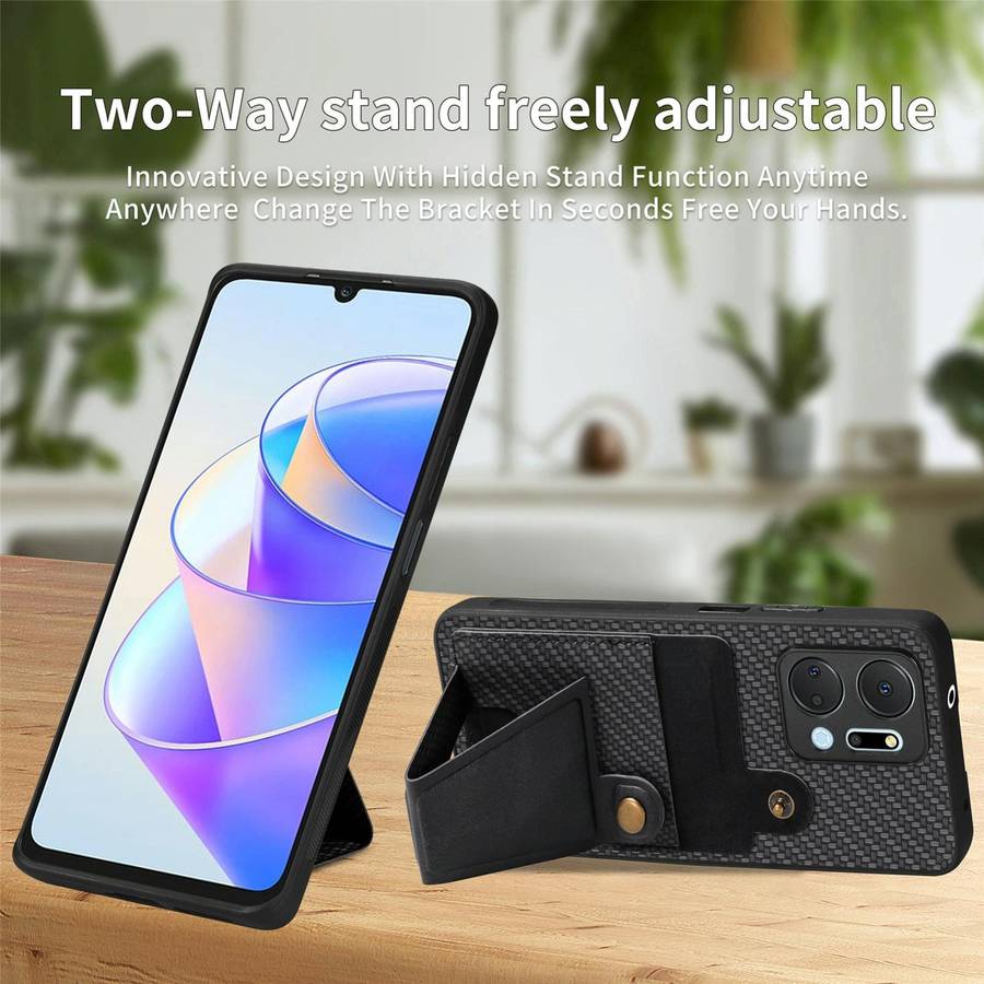 For Honor X7A Carbon Fiber Wallet Flip Card K-shaped Holder Phone Case(Black)