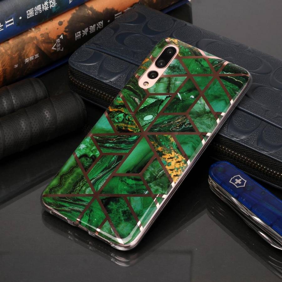 For Huawei P20 Pro Plating Marble Pattern Soft TPU Protective Case(Green)