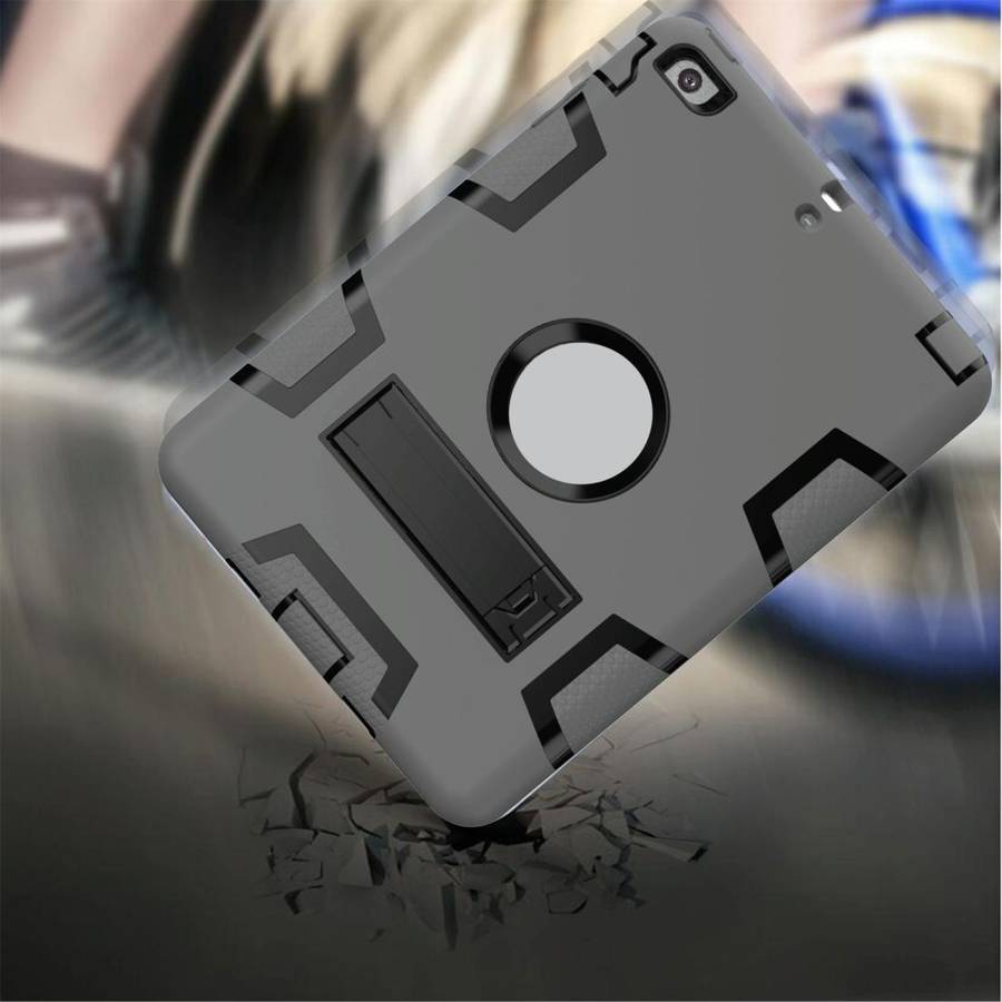 For iPad Mini 3 / 2 / 1 Shockproof PC + Silicone Protective Casewith Holder(Gray Black)