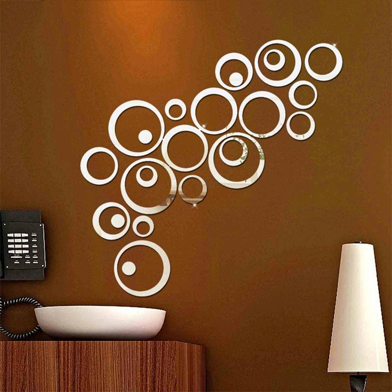 24 PCS 3D DIY Circles Decoration Mirror Wall Stickers for TV Background Home Decor Acrylic Decor ...