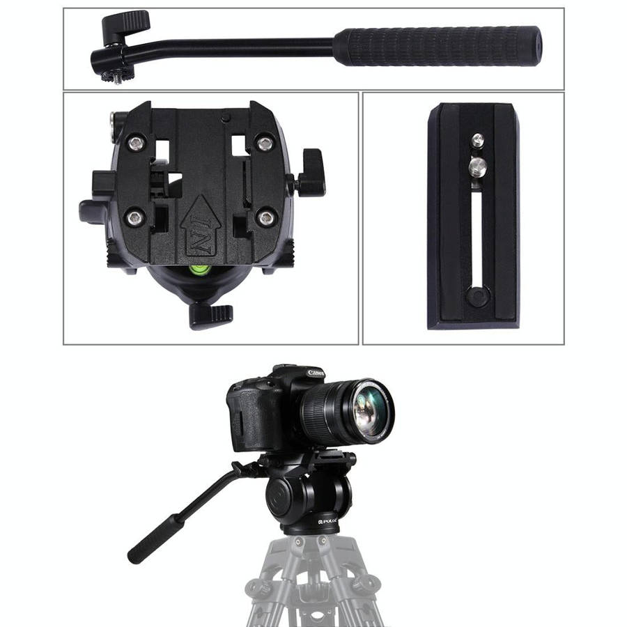 PULUZ Heavy Duty Video Camera Tripod Action Fluid Drag Head with Sliding Plate for DSLR & SLR Cam...