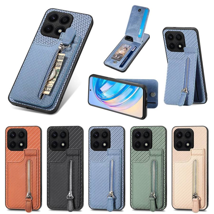 For Honor X8A Carbon Fiber Vertical Flip Zipper Phone Case(Green)