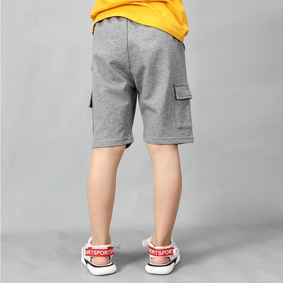 Boys Cotton Casual Overalls Shorts (Color:Iron Grey Size:150cm)