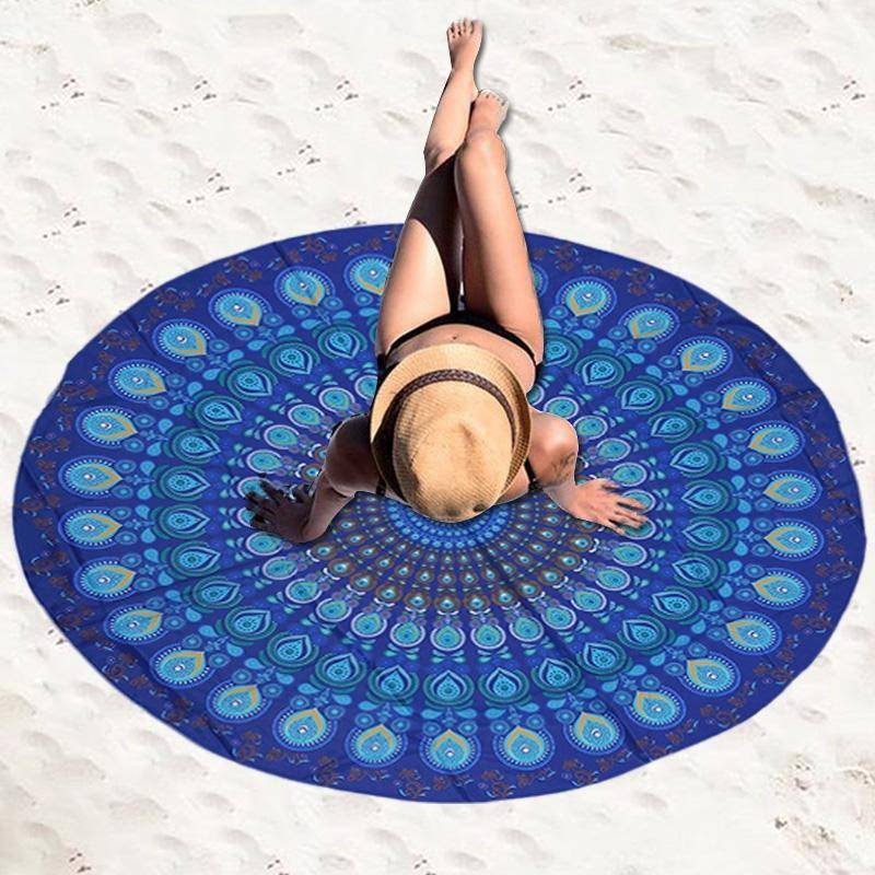 Microfiber Summer Bath Towel Round Sand Beach Towel Shawl Scarf, Size: 150 x 150cm